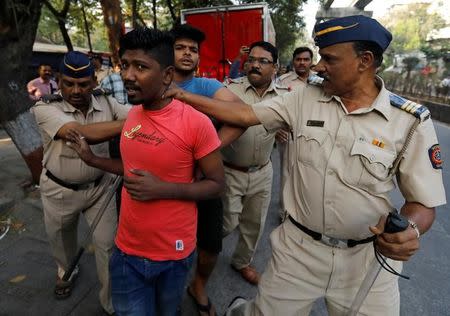 Members of the Dalit community are detained by police during a protest in Mumbai, India January 2, 2018. REUTERS/Danish Siddiqui