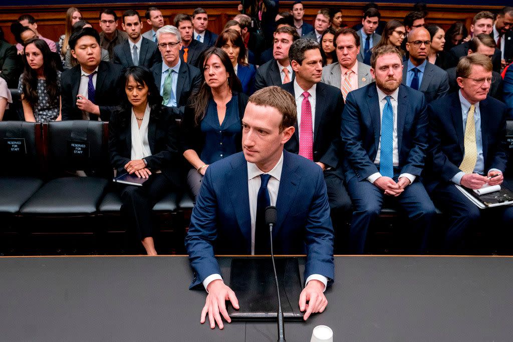 Facebook CEO Mark Zuckerberg testifies on Capitol Hill on April 11, 2018.