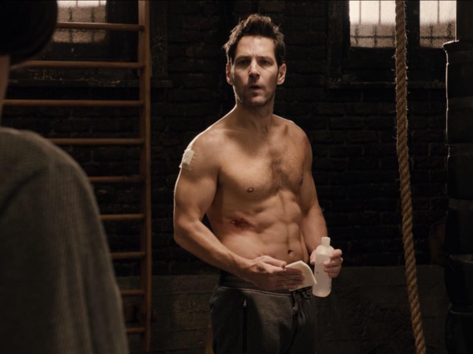 Paul Rudd shirtless in "Ant-Man."