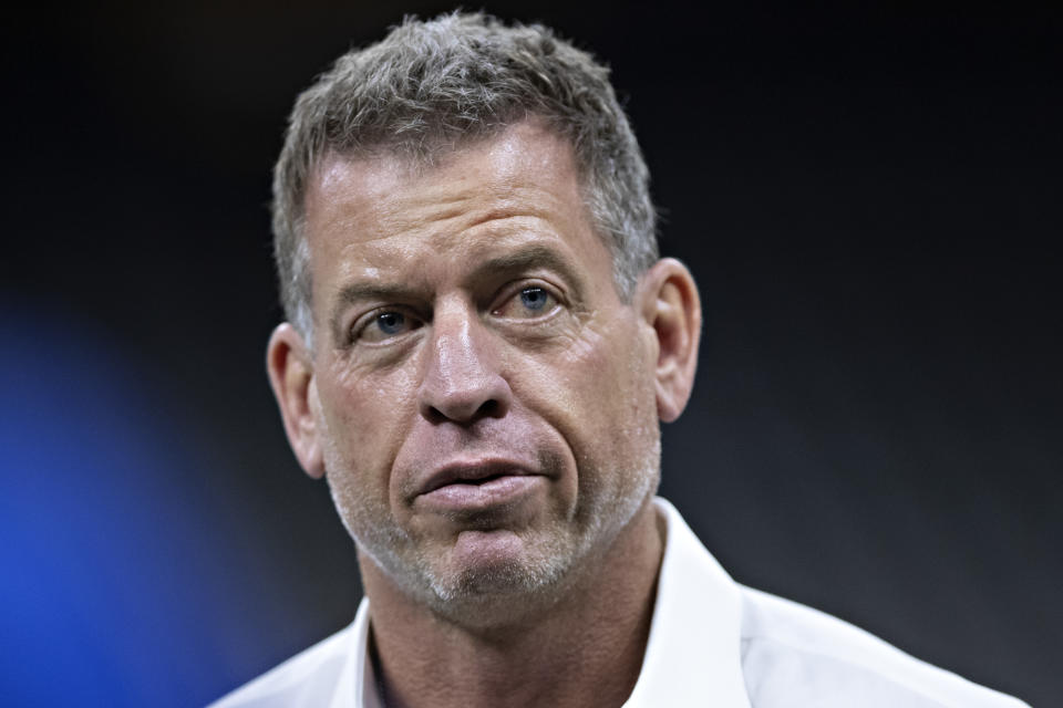 Troy Aikman isn’t a fan of talking about his Cowboy glory years. “<span>I’m tired of talking about 25 years ago, you know what I mean? Do you want to keep talking about back when you were in high school or junior high?”</span> (Getty Images)