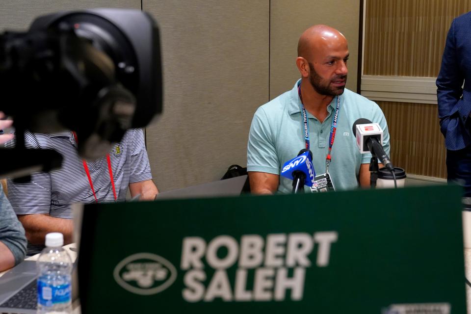 New York Jets head coach Robert Saleh speaks during the AFC head coaches availability at the NFL meetings.