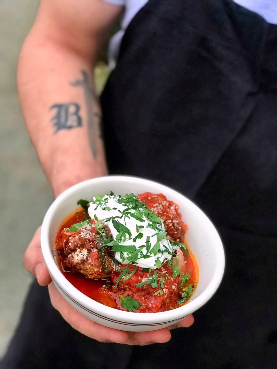 Beef meatballs with tomato basil, ricotta, pecorino and parsley at Polpettina in Eastchester.