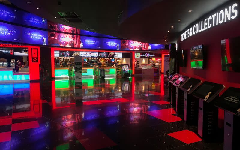 General view of an empty cinema foyer at Cineworld in Hemel Hempstead as the number of coronavirus cases grow around the world