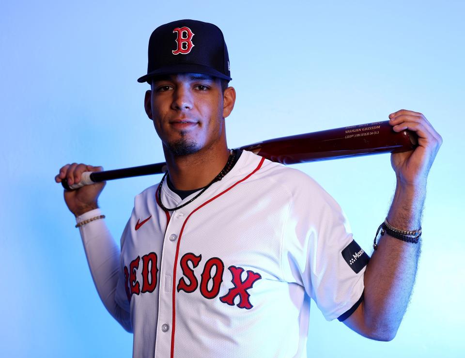 FORT MYERS, FLORIDA - FEBRUARY 20: Vaughn Grissom #5 of the Boston Red Sox poses for a portrait at JetBlue Park at Fenway South on February 20, 2024 in Fort Myers, Florida. (Photo by Elsa/Getty Images)