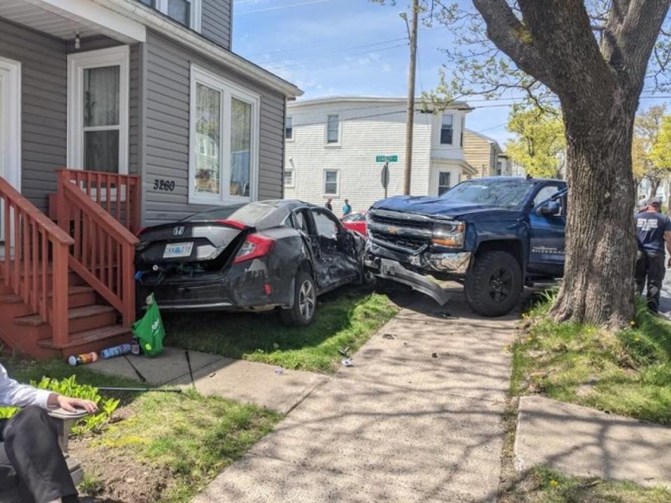 Steve Mackay has witnessed dozens of crashes on his Halifax street, including this one on May 13.  (Submitted by Steve Mackay - image credit)