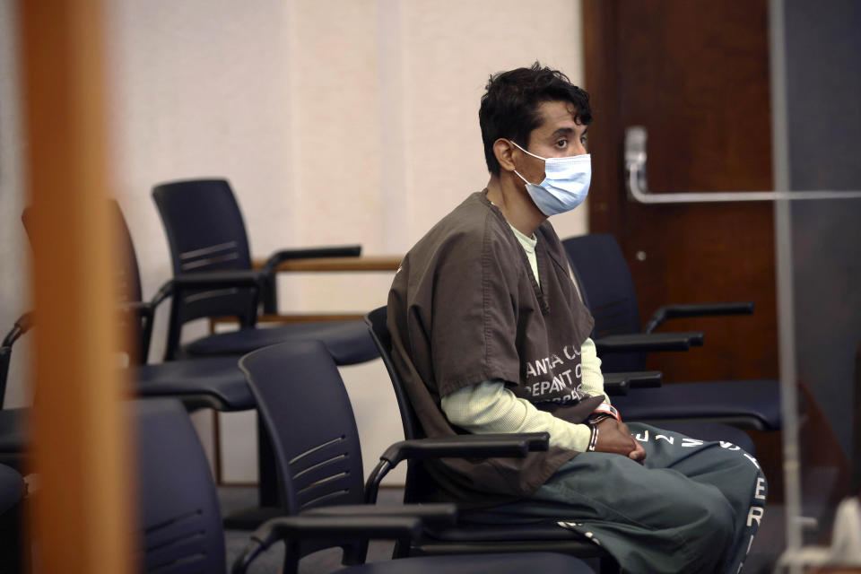 FILE - Jose Roman Portillo, one of the suspects charged in connection with the kidnapping of a 3-month-old baby in San Jose, appears for his arraignment hearing at the Santa Clara County Hall of Justice on Thursday, April 28, 2022, in San Jose, Calif. Two people who kidnapped the baby from his San Francisco Bay Area home last year have been sentenced to prison. Yesenia Ramirez was sentenced Monday, March 20, 2023, to 13 years and four months in prison. Portillo received five years. They earlier pleaded no contest to kidnapping Brandon Cuellar from his San Jose apartment in April 2022. (Dai Sugano/Bay Area News Group via AP, Pool, File)