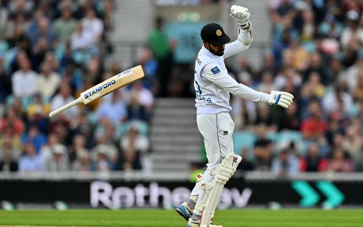 Dhananjaya chucks his bat