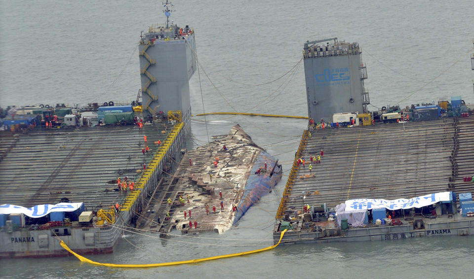 Sewol ferry raised