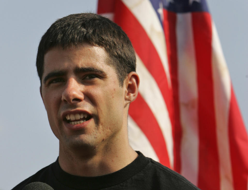 FILE — Marine Corps veteran Liam Madden speaks with reporters during a news conference, in Washington, Friday, June 1, 2007. Madden, from Bellows Falls, Vt., a GOP candidate for the U.S. House, is a non-traditional candidate in the Republican primary, saying he's an independent. (AP Photo/Lawrence Jackson, File)
