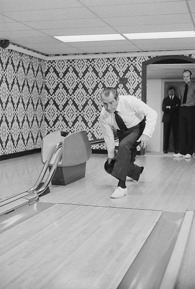 President Nixon at the White House bowling alley