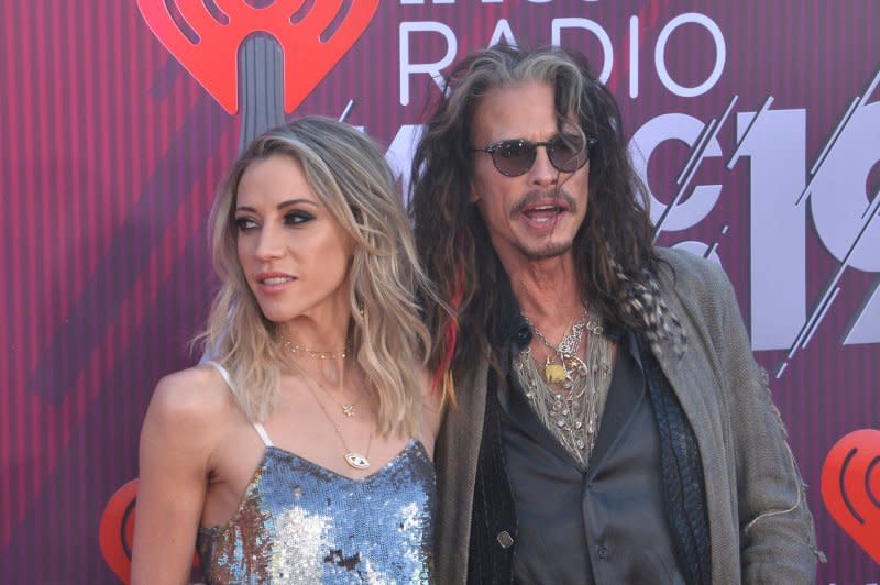 Steven Tyler (R) and Aimee Preston attend the iHeartRadio Music Awards in 2019. File Photo by Jim Ruymen/UPI