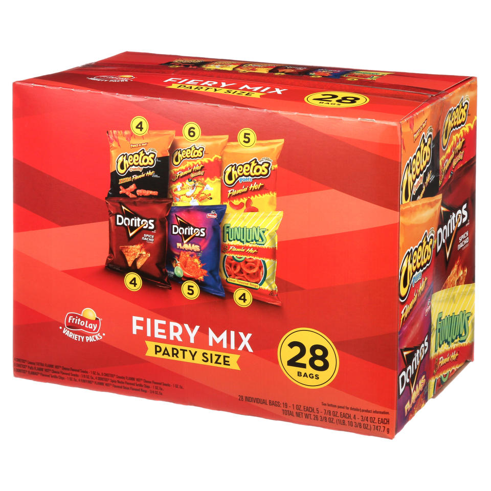 <p><a href="https://go.redirectingat.com?id=74968X1596630&url=https%3A%2F%2Fwww.walmart.com%2Fip%2FFrito-Lay-Fiery-Mix-Snacks-Variety-Pack-Party-Size-28-Count-Assortment-may-vary%2F397132281&sref=https%3A%2F%2Fwww.redbookmag.com%2Ffood-recipes%2Fentertaining%2Fg46583710%2Fsuper-bowl-party-snacks%2F" rel="nofollow noopener" target="_blank" data-ylk="slk:Shop Now;elm:context_link;itc:0;sec:content-canvas" class="link ">Shop Now</a></p><p>Fiery Mix Variety Pack</p><p>walmart.com</p><p>$13.98</p>