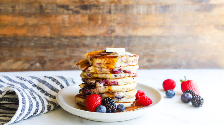 Plate with stack of pancakes