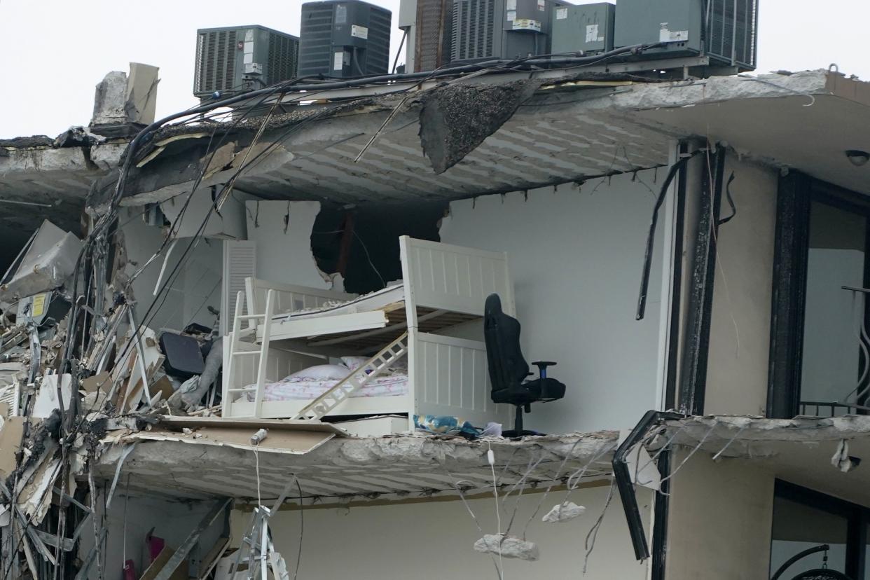 Bunkbeds remain standing inside a partially collapsed 12-story beachfront condo, Thursday, June 24, 2021, in Surfside, Fla.