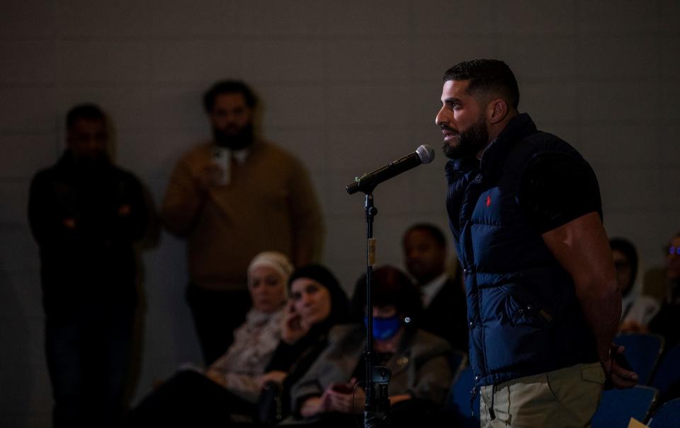 Hassan Chami of Dearborn speaks during a Dearborn Public Schools board meeting inside Stout Middle School in Dearborn on Thursday, Oct. 13, 2022. 