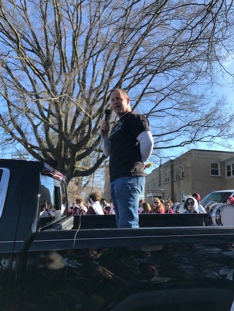 Former Toms River Councilman Terrance Turnbach speaks to the crowd before Saturday's march in Toms River  to support the homeless.