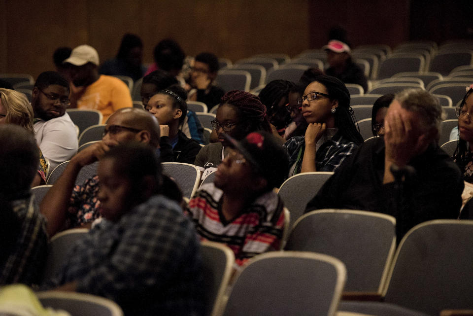 The crowd listens to the speakers during the "Victory Over Violence: Overcoming Gangs in Little Rock" event.