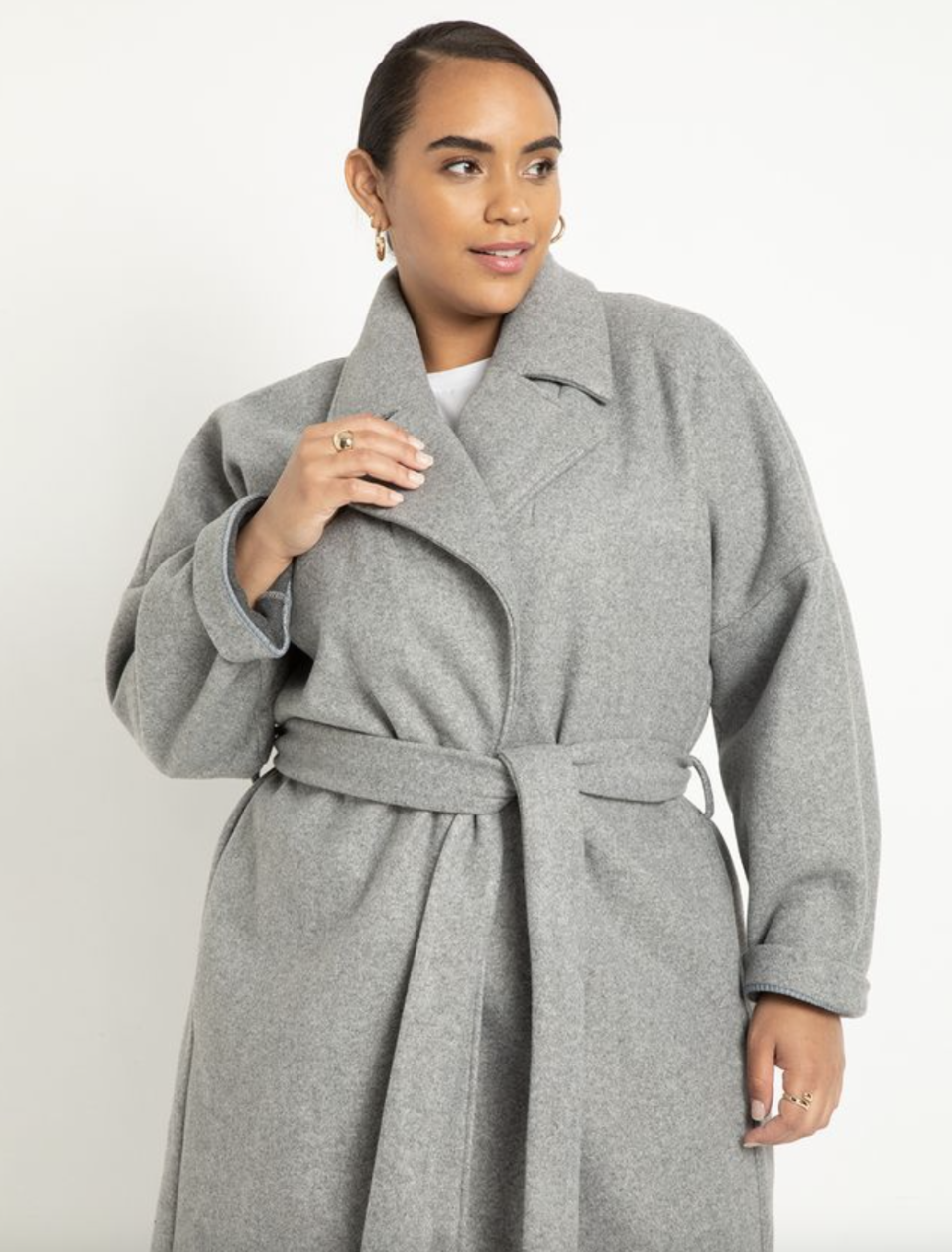 grey Relaxed Robe Coat plus size model 