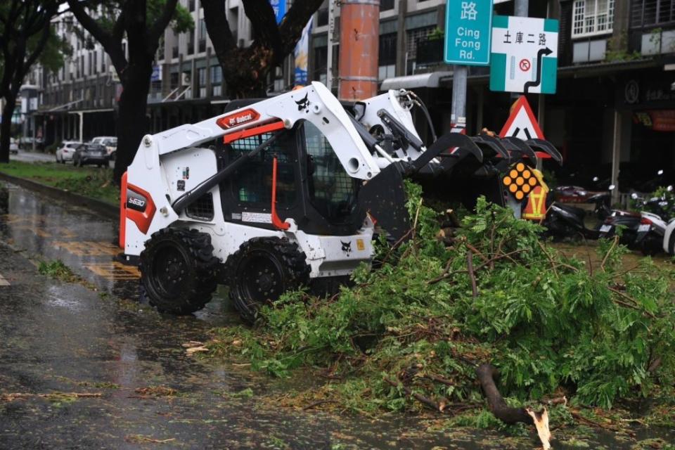 高雄市全市路樹倒塌五百餘件，工作人員正全力清除，恢復市容與交通。（記者吳門鍵攝）