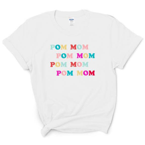 Product photo of a Pom Mom T-Shirt on a white background