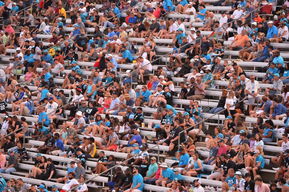 The Carolina Panthers held a "Training Camp: Back Together Saturday" event at Wofford College's Gibbs Stadium in Spartanburg, Saturday evening, July 30, 2021.