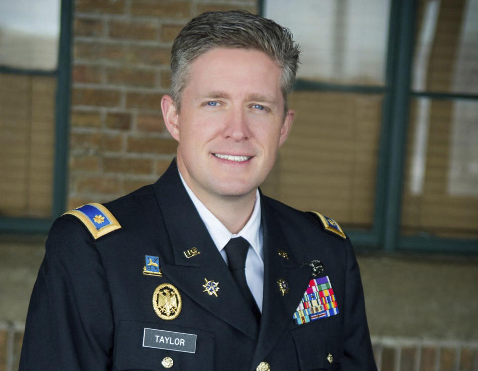 This undated photo provided by the Utah National Guard shows Maj. Brent Taylor of the Utah National Guard. Taylor, former mayor of North Ogden, died in Afghanistan on Saturday, Nov. 3, 2018, City Councilman Phillip Swanson said. Taylor was deployed to Afghanistan in January with the Utah National Guard for what was expected to be a 12-month tour of duty. Taylor previously served two tours in Iraq and one tour in Afghanistan. (Courtesy of Utah National Guard via AP)