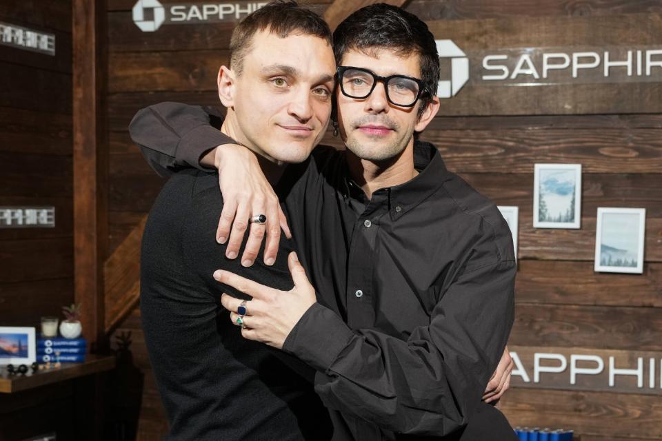 Franz Rogowski, left, and Ben Whishaw from the film "Passages" pose for a photo at the Los Angeles Times Studio presented by Chase Sapphire during the 2023 Sundance Film Festival EXCLUSIVE- Los Angeles Times Studio presented by Chase Sapphire, Sundance Film Festival, Park City, Utah, USA - 24 Jan 2023