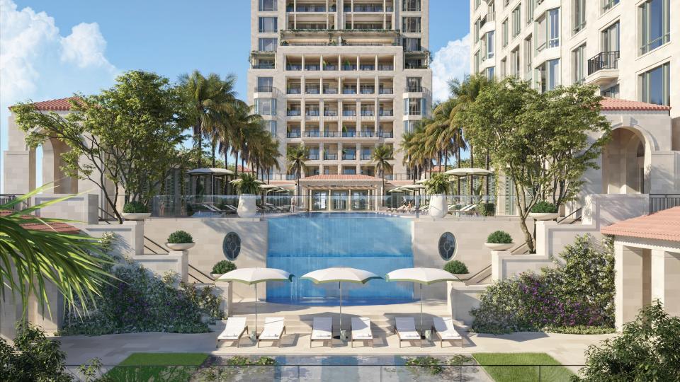 Rendering of the pool and exterior of the South Flagler House condominium in West Palm Beach.