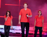 TORONTO, ON - JUNE 11: (L-R) Lea Michele, Cory Monteith and Naya Rivera of the TV show 'Glee' perform at Air Canada Centre on June 11, 2011 in Toronto, Canada. (Photo by George Pimentel/Getty Images)