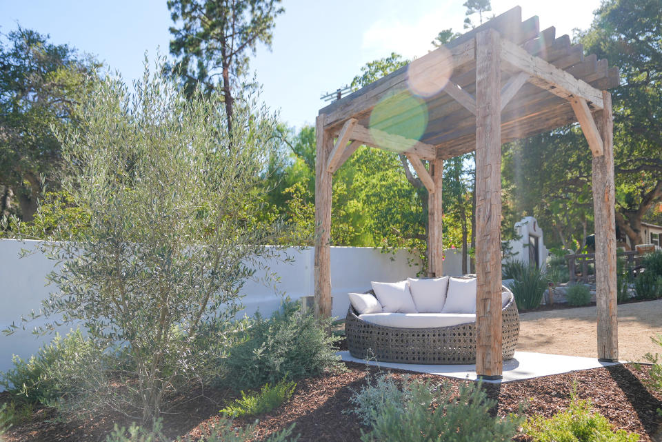 wooden pergola in garden by Kate Anne Designs