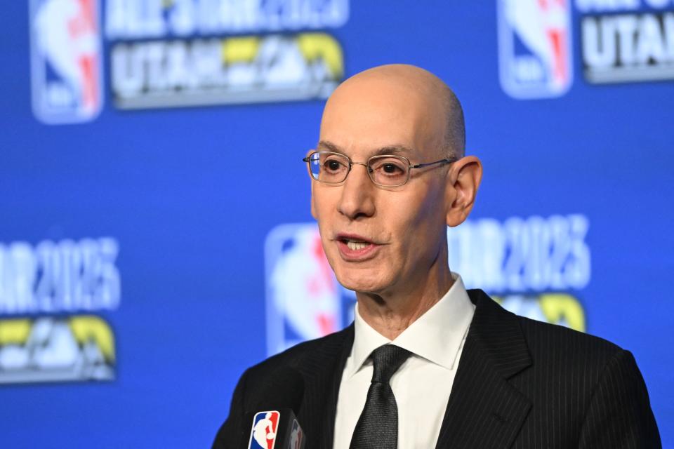 NBA commissioner Adam Silver speaks during the 2023 NBA All-Star weekend in Salt Lake City on Feb. 18, 2023. (Photo by Patrick T. Fallon / AFP) 
