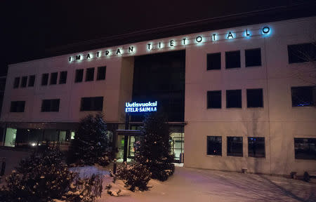 The joint editorial office of the newspaper Etela-Saimaa and local newspaper Uutisvuoksi, the workplace of two killed women, pictured in Imatra on Sunday evening, 4th December, 2016. Three women were killed in a shooting incident in Imatra last night. Hannu Rissanen/Lehtikua via REUTERS ATTENTION EDITORS - THIS IMAGE WAS PROVIDED BY A THIRD PARTY. FOR EDITORIAL USE ONLY. NO THIRD PARTY SALES. FINLAND OUT. NO COMMERCIAL OR EDITORIAL SALES IN FINLAND.?