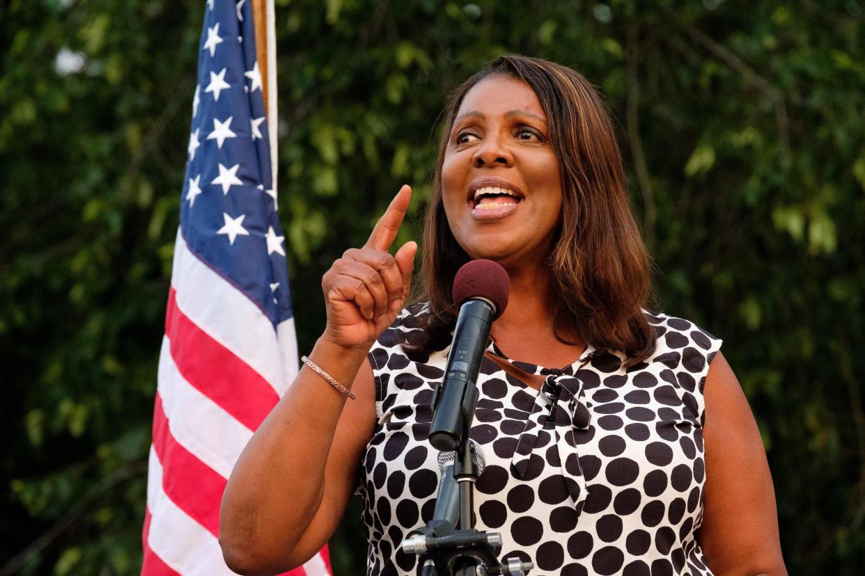 New York Attorney General Letitia James speaks at a rally against gun violence at Grand Army Plaza in Brooklyn on Aug. 5.