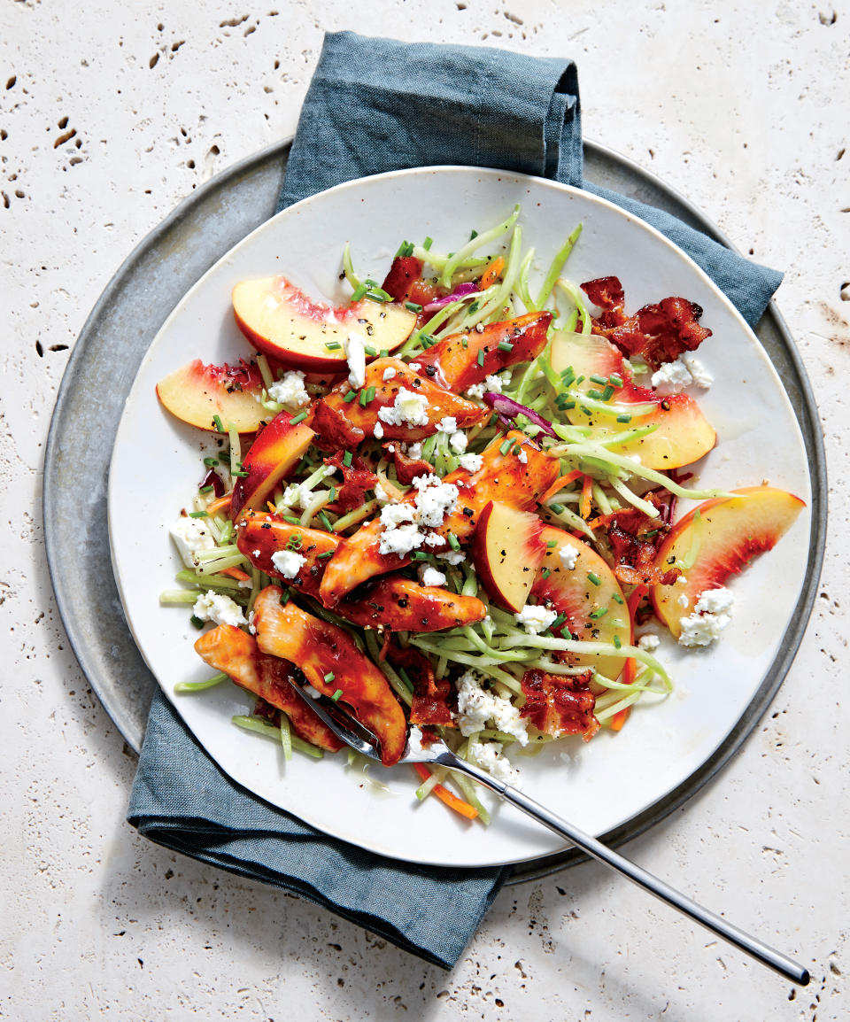 BBQ Chicken with Peach and Feta Slaw