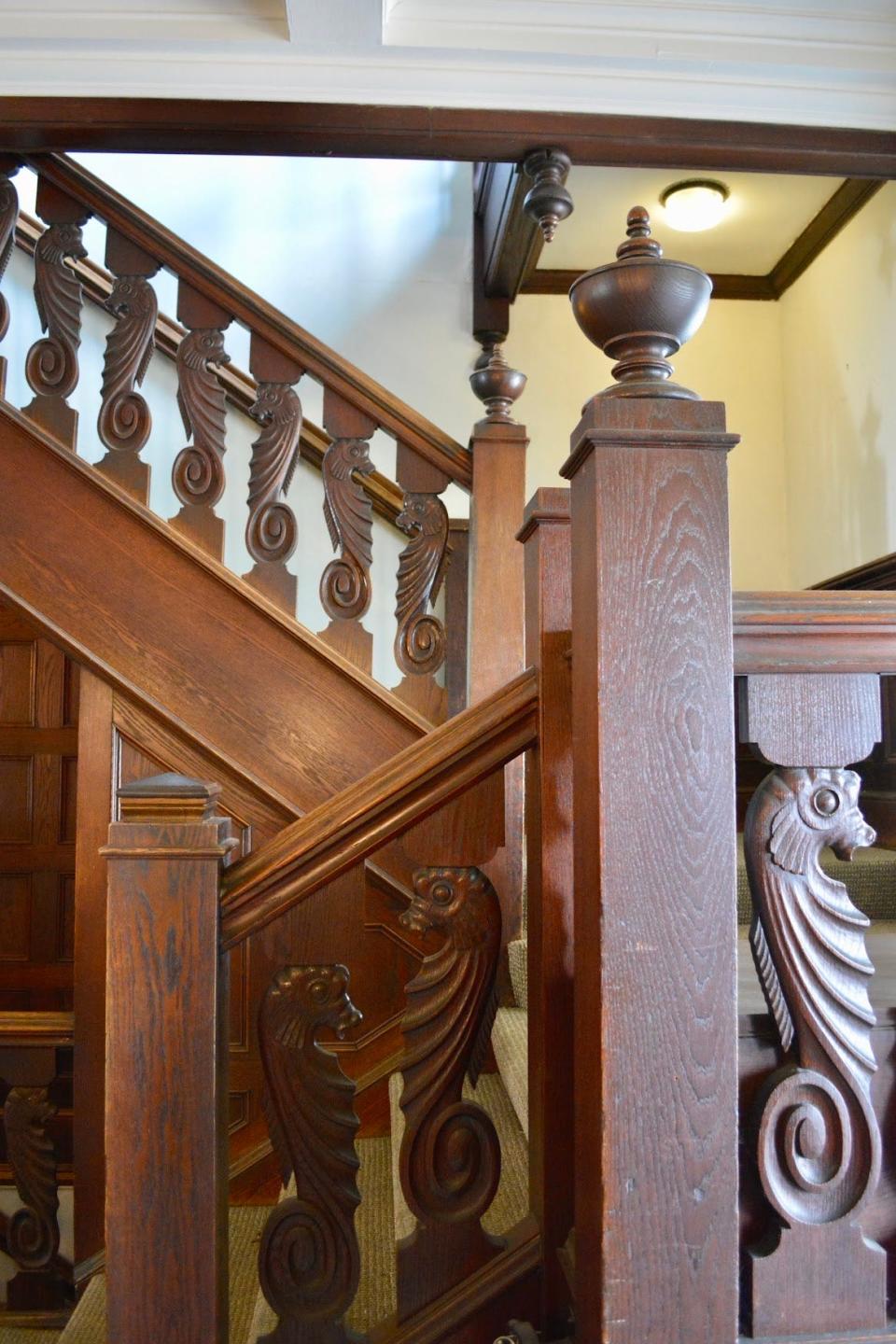 The seahorses of the main staircase, photographed in March 2022.