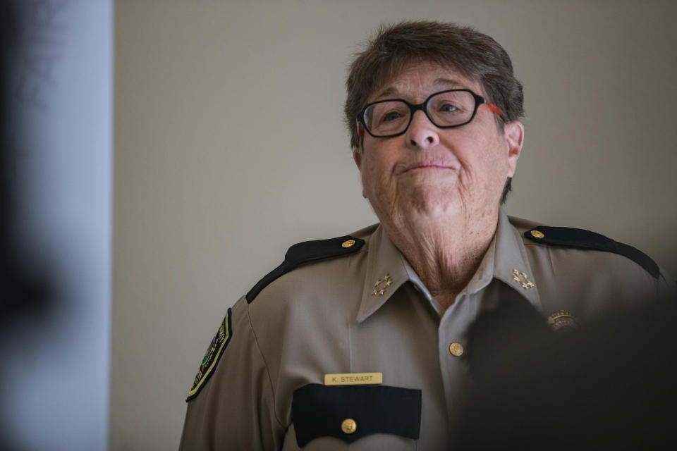 Doña Ana County Sheriff Kim Stewart attends a news conference at the Doña Ana County Sheriff’s Office in Las Cruces on Tuesday, May 11, 2021.
