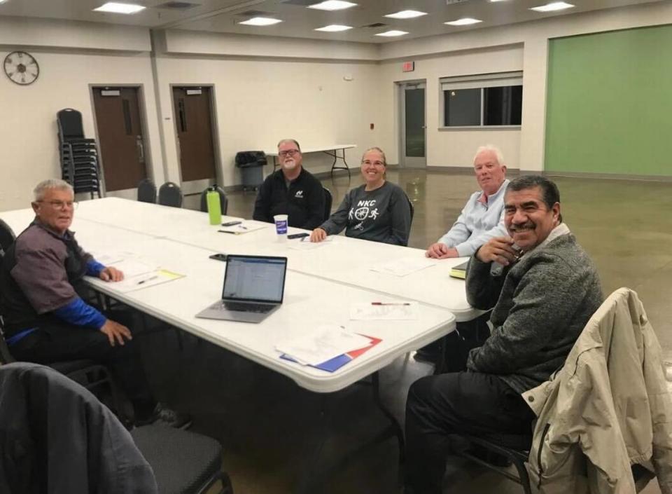 The EndlessGame Foundation’s first board meeting. Vice Chair Jerry Weaver (left), treasurer Rob Humble (middle left), member Victoria Ressler (middle), legal Bill Hutton (middle right) and member Jesse Aguirre (far right) smile for a picture.