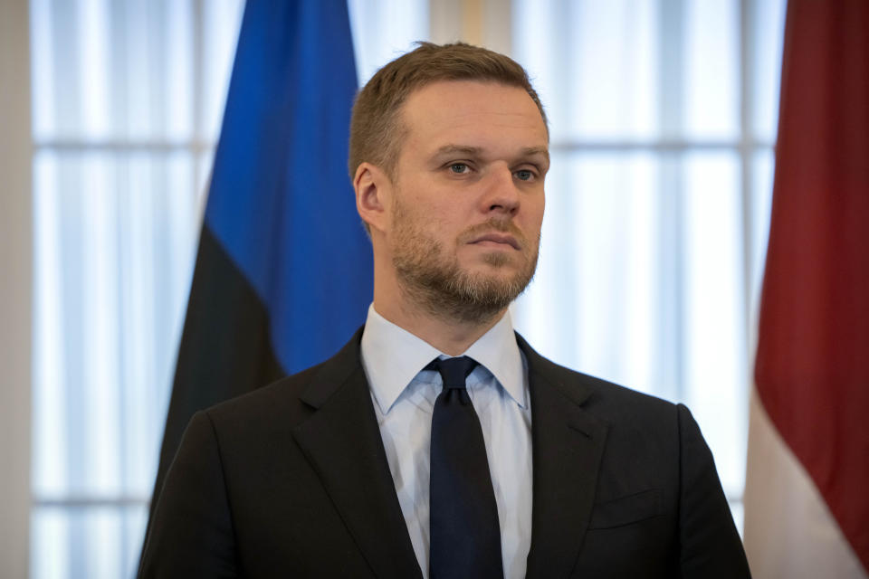 FILE - Lithuania's Foreign Minister Gabrielius Landsbergis attends a meeting at the State Department, March 25, 2024, in Washington. The State Department has set up an eight-person team known as the "firm" to provide help to countries cut off from Chinese trade. The team emerged after Washington stepped in to help Lithuania when the northern European country found its cargo shipments to and from China stranded two years ago during a feud over Taiwan. Landsbergis said the aim of Chinese economic pressure "is to crush the victims by forcing reversal and public renunciation of its policies." (AP Photo/Mark Schiefelbein, File)