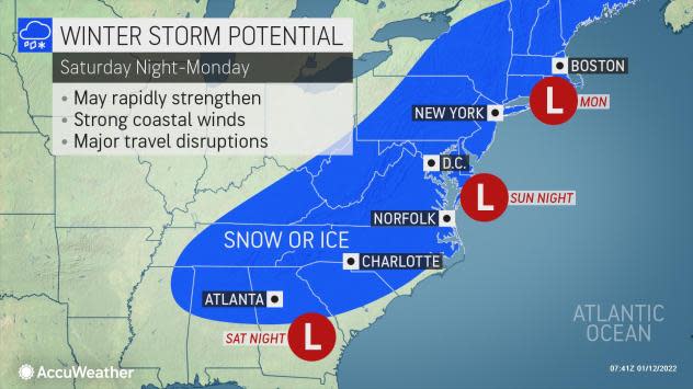 AccuWeather says the storm, a "Saskatchewan Screamer," will drop into the United States out of Western Canada and could bring snow to the Northeast.