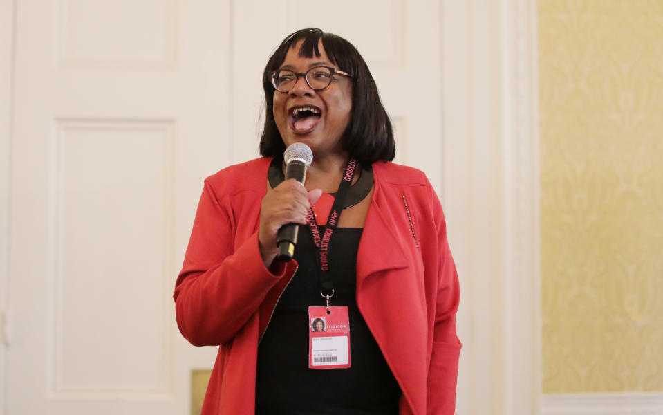 Shadow home secretary Diane Abbott speaks in a fringe event on the third day of the Labour Party annual conference at the Brighton Centre in Brighton. Picture dated: Monday September 23, 2019. Photo credit should read: Isabel Infantes / EMPICS Entertainment.