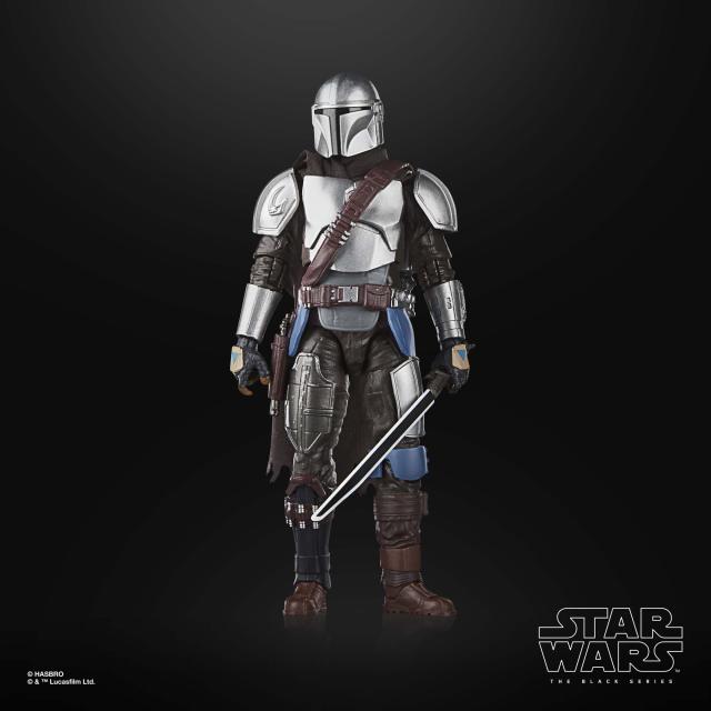 The Mandalorian action figure posed against a black background