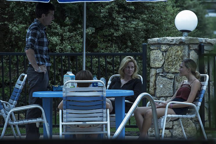 Jason Bateman as Marty Byrde, Skylar Gaertner as Jonah, Laura Linney as Wendy Byrde and Sofia Hublitz as Charlotte in Netflix's Ozark.