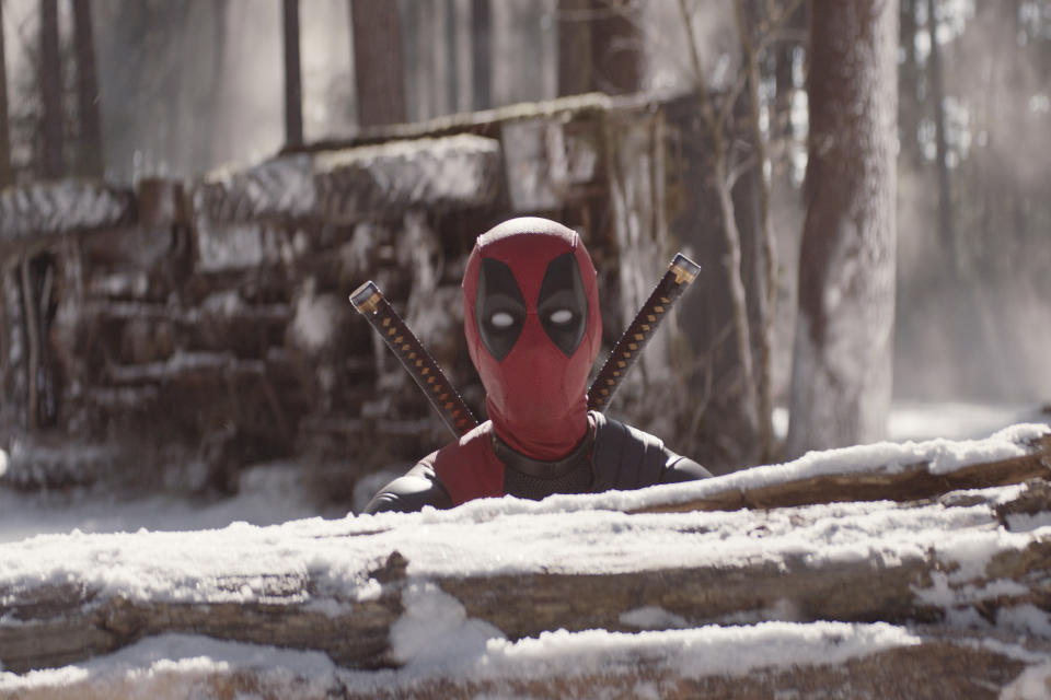 Esta imagen proporcionada por 20th Century Studios/Marvel Studios muestra a Ryan Reynolds como Deadpool/Wade Wilson en una escena de "Deadpool & Wolverine". (20th Century Studios/Marvel Studios via AP)