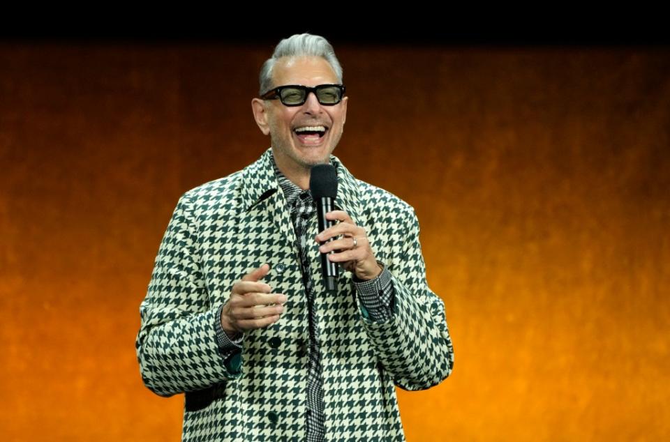 Jeff Goldblum discusses “Wicked” at CinemaCon 2024. Chris Pizzello/Invision/AP