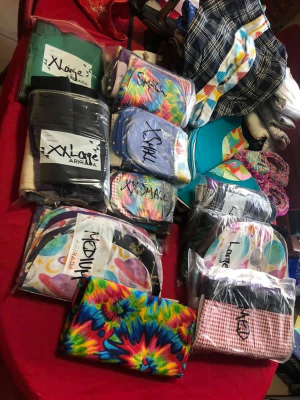 Various completed animal pouches for animals affected by Australia bushfires are packed for shipping in this January 5, 2020 image obtained via social media, in Regents Park, Queensland