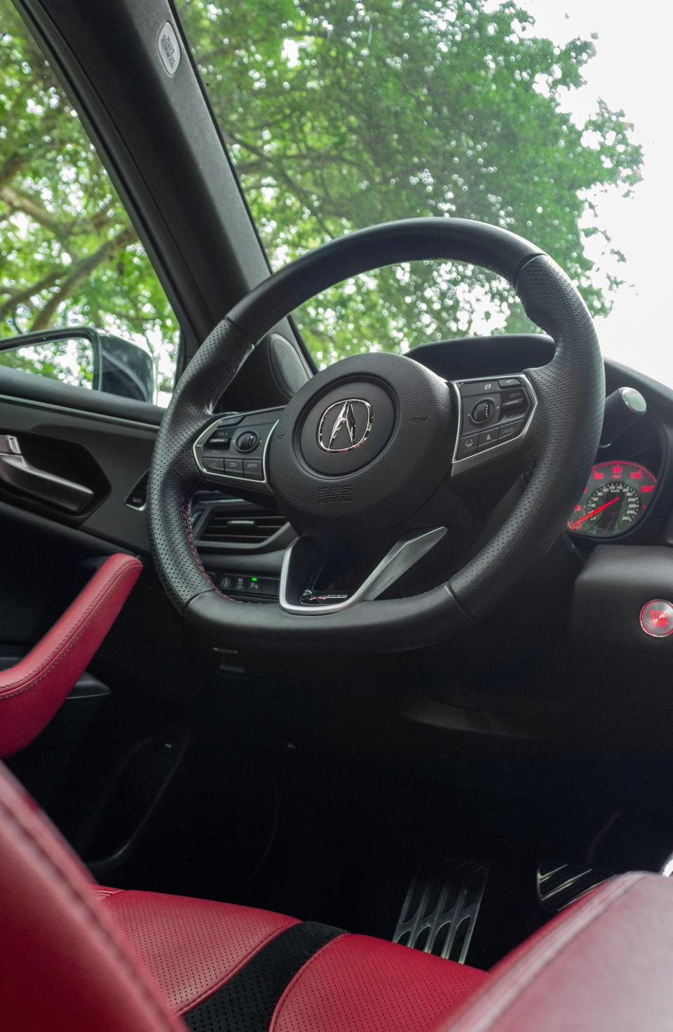 The 2021 Acura TLX A-Spec's steering wheel.