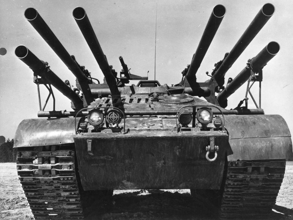 An M50 Ontos a light-armored anti-tank vehicle with recoilless rifles