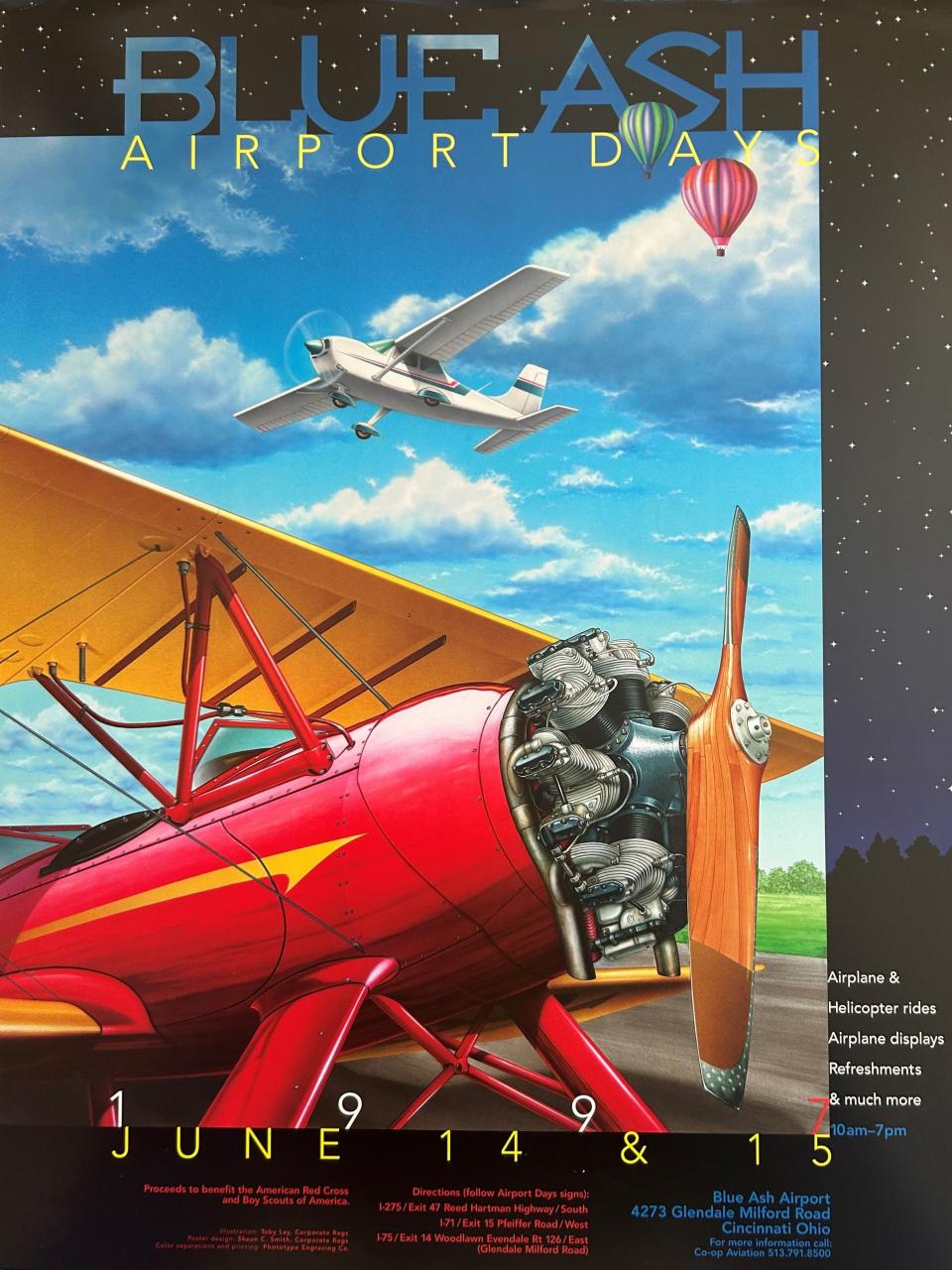 A promotional poster for the first Blue Ash Airport Days event in June 1997. The air show was one of the most highly attended events among community members.