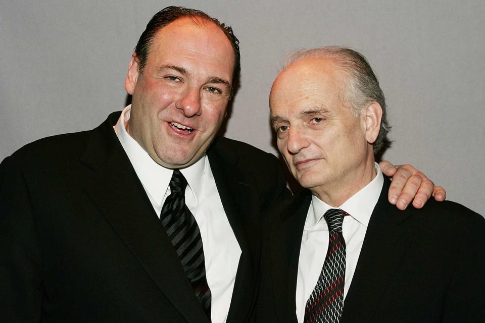 <p>Evan Agostini/Getty</p> James Gandolfini and David Chase attend a New York City 