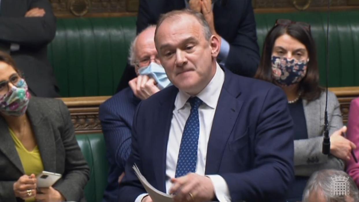 Liberal Democrats' leader Ed Davey speaking during Prime Minister's Questions in the House of Commons, London, she is standing in for Labour leader Sir Keir Starmer who has tested positive for Covid-19. Picture date: Wednesday January 5, 2022.